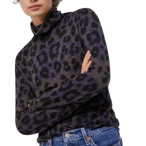 Anthropologie Leopard Turtleneck Sweater Petite XSP Long Sleeve Leopard Motif - Picture 1 of 13